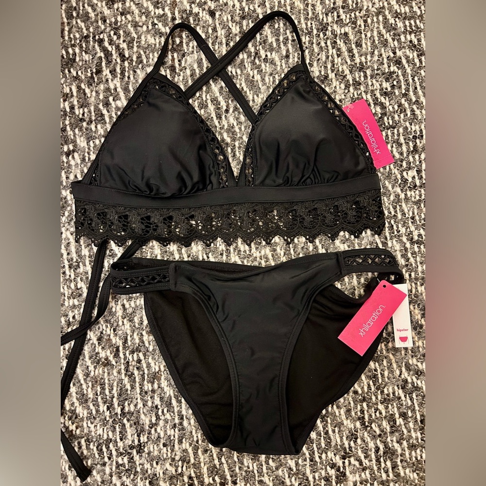 NWT Xhilaration 2-piece black swimsuit (Top D, Bottom M)